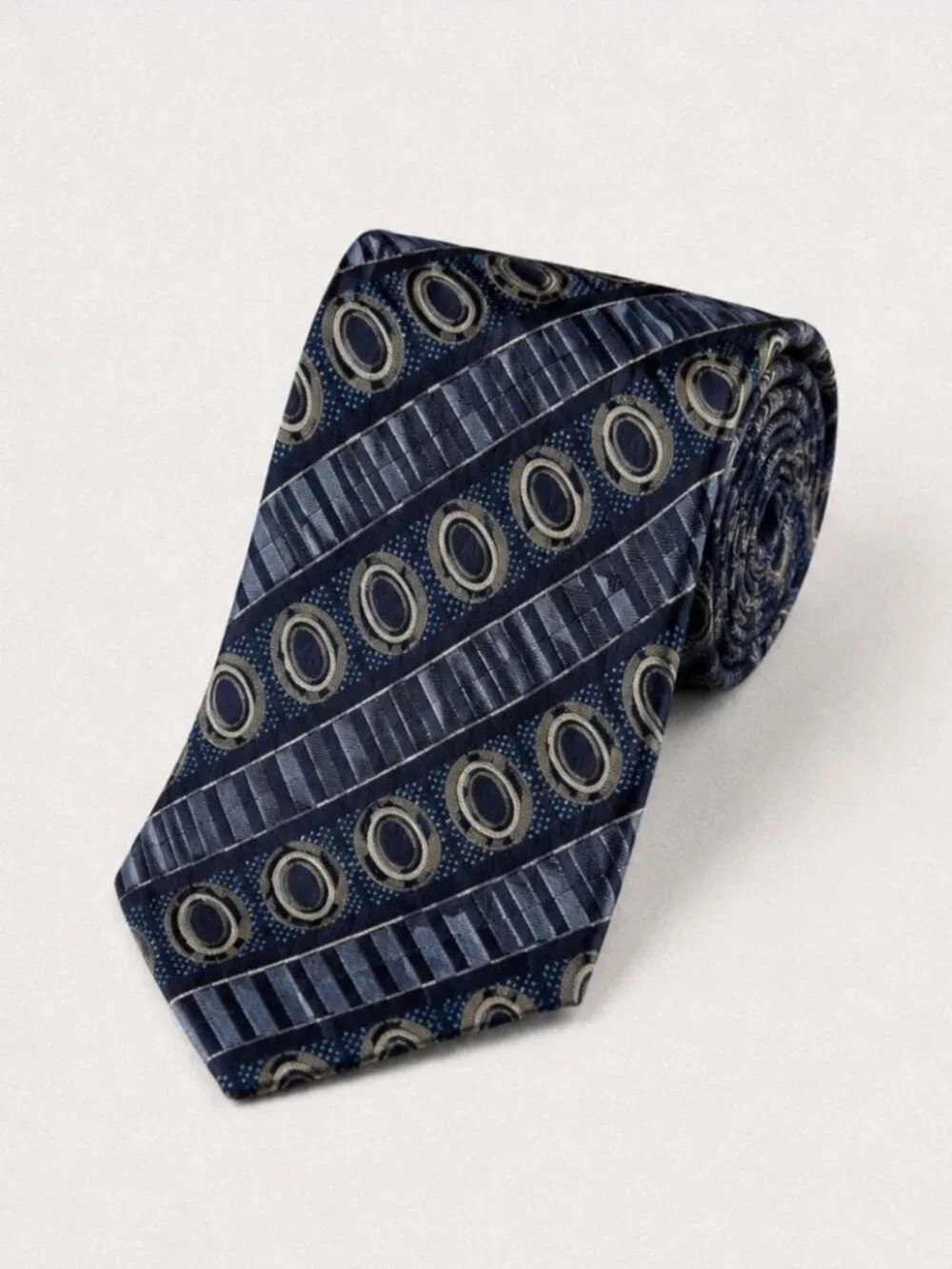 Gianfranco Silk Necktie Navy Geometric Stripe Designer Classic Tie Party